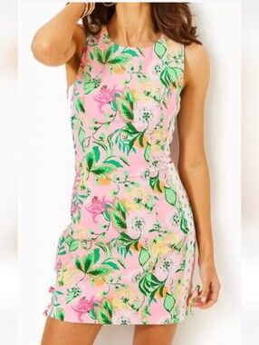 Lilly Pulitzer Pink Floral Print Dress with Green Accents